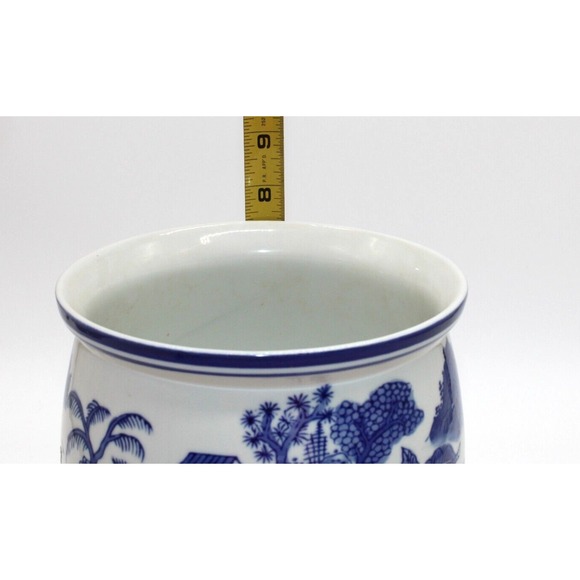 Blue & White Italian Jar Fine China,  7.5" Asian Jar Red Envelope - Picture 5 of 6